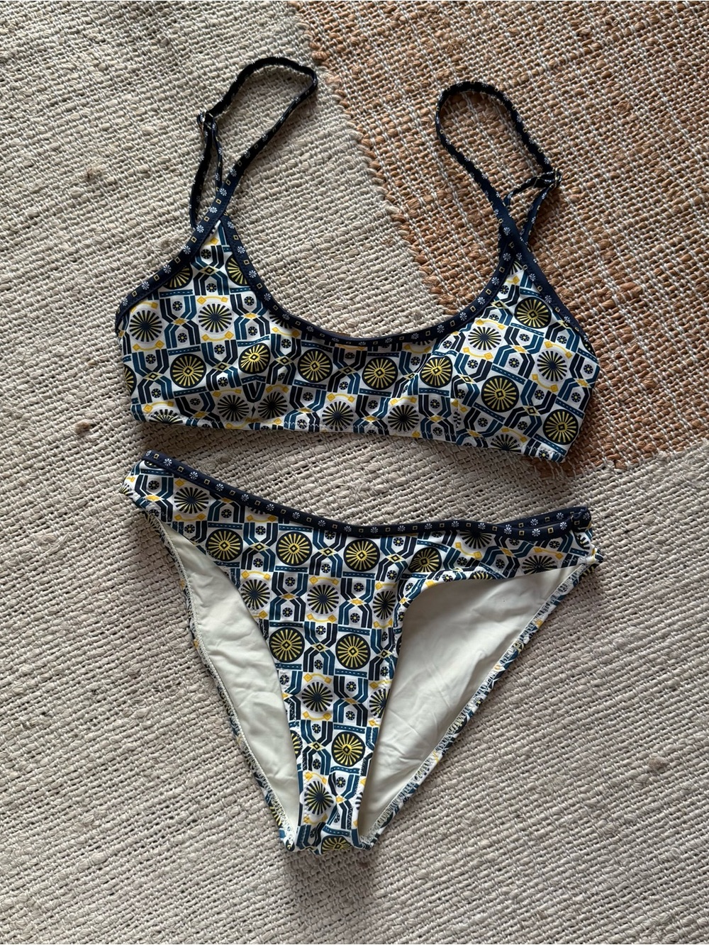 Blackbough Geometric Tile Print Bikini Set in Navy & Yellow